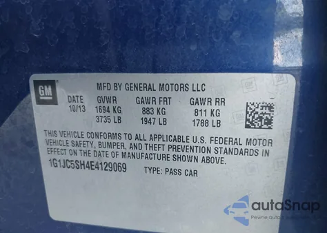 2014 Chevrolet Sonic Lt Auto z USA, uszkodzony, nr VIN 1G1JC5SH4E4129069